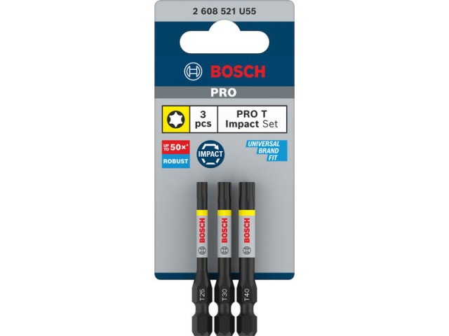 3-delni komplet vijačnih nastavkov Bosch PRO Torx Impact, T25/T30/T40, 55mm, 2608521U55
